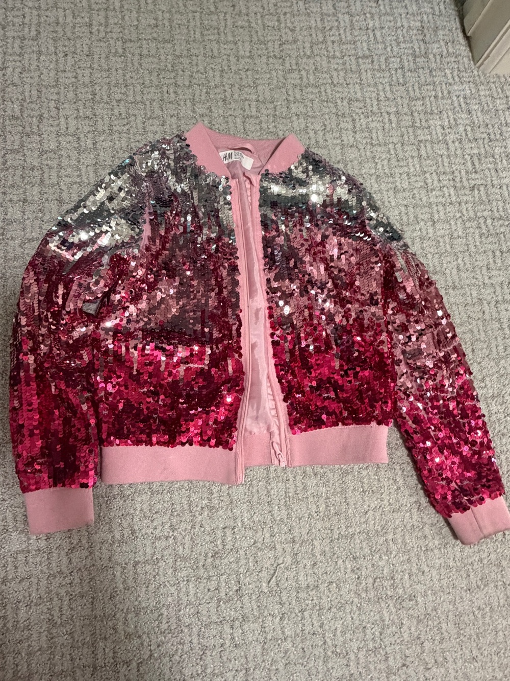 H&M Pink and Silver Sequin Bomber Jacket